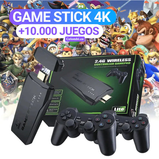 GAME STICK 4K – CONSOLA RETRO CON +10.000 JUEGOS Y 2 MANDOS INALÁMBRICOS